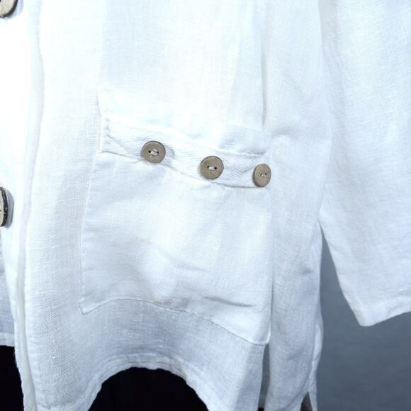 White 100% Linen Oversized Jacket Button up Roll-up Sleeves Made in Italy Sz M - Picture 2 of 13